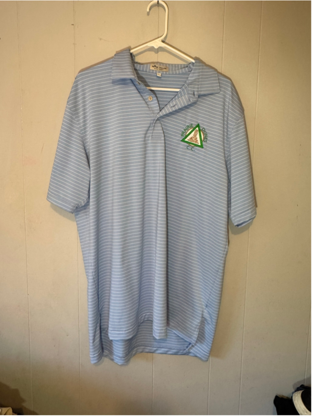 Men's Peter Millar Polo Shirt Size L Blue White Striped Golf Shirt